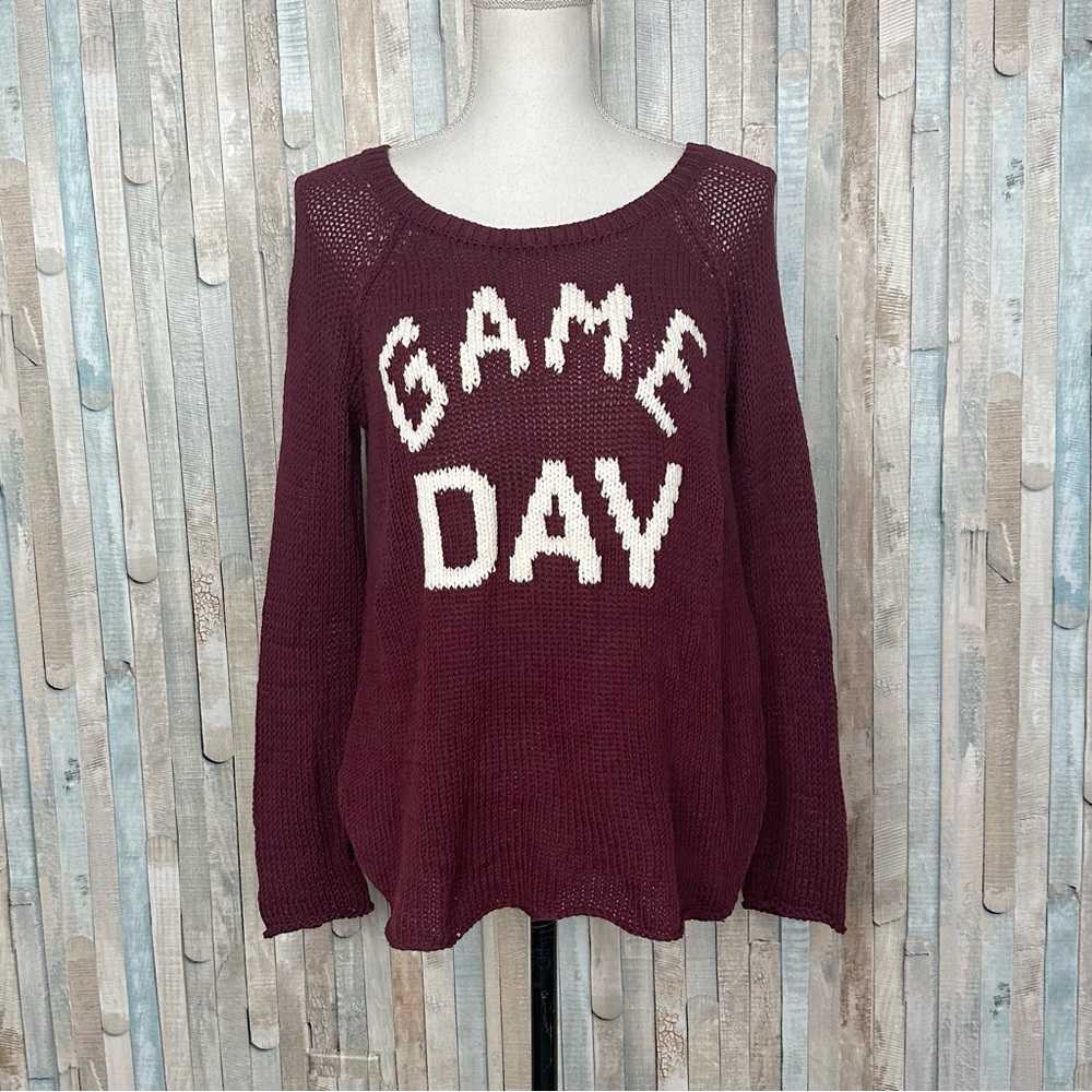 Wooden Ships XS S Maroon Red Game Day‎ Raglan Cotton Knit Pullover Sweater Top
